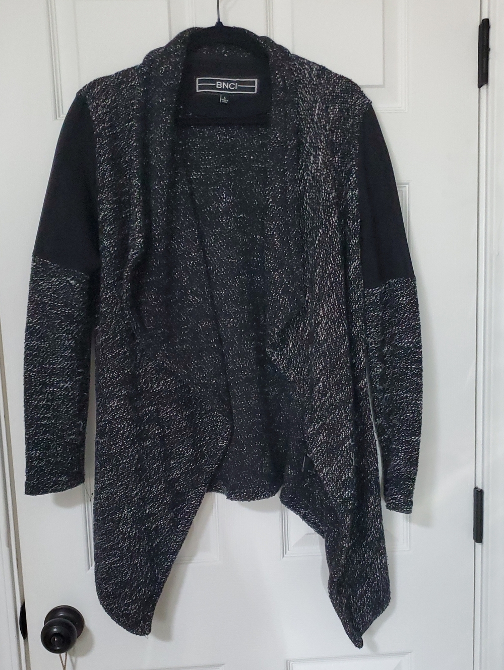 BNCI Black & Gray Open-Front Draped Cardigan